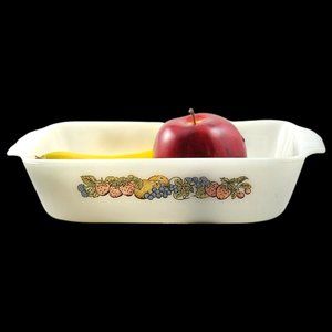 Anchor Hocking Fire King Milk Glass Ovenware Dish Loaf Pan Baking Natures Bounty